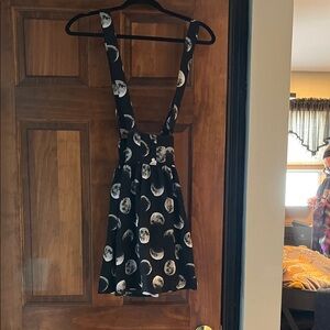 Hot Topic Black and White Moon Phase Mini skirt with suspenders